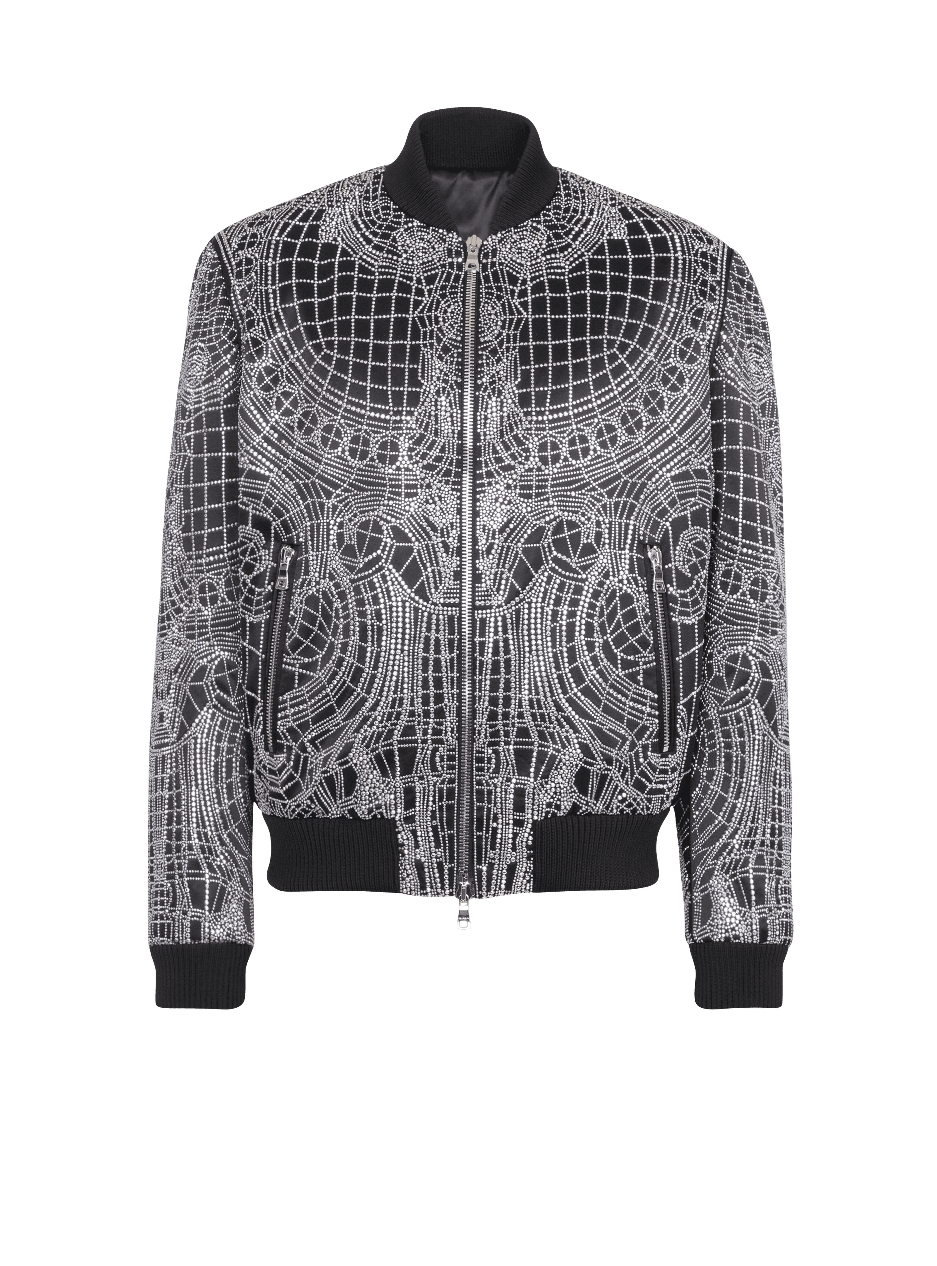 Embroidered silk bomber jacket, silver