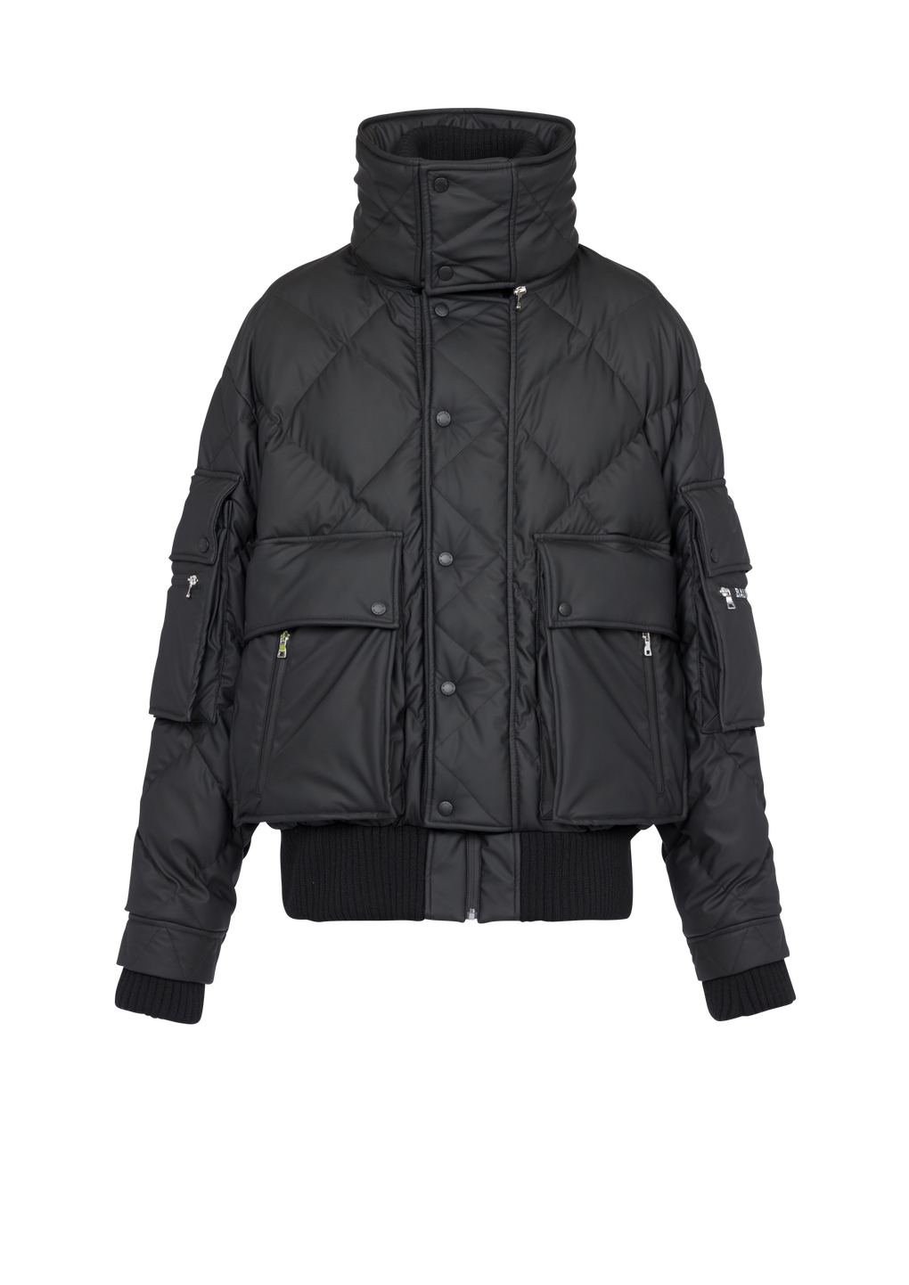 Hooded faux leather quilted jacket, black, hi-res