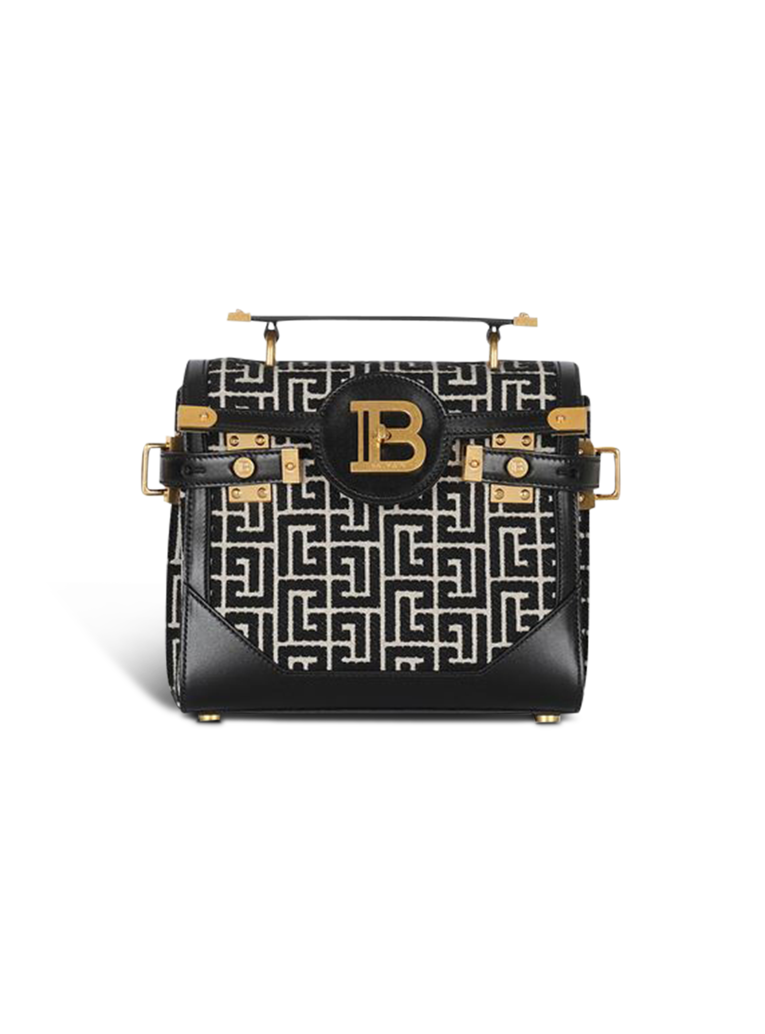 Bicolor jacquard B-Buzz 23 bag with black leather panel, black