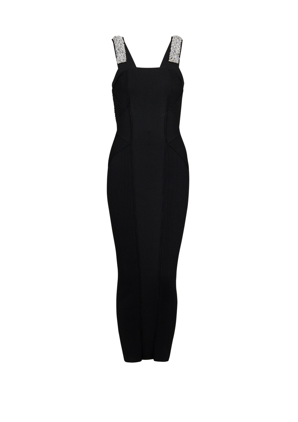 Embroidered long knit dress, black, hi-res