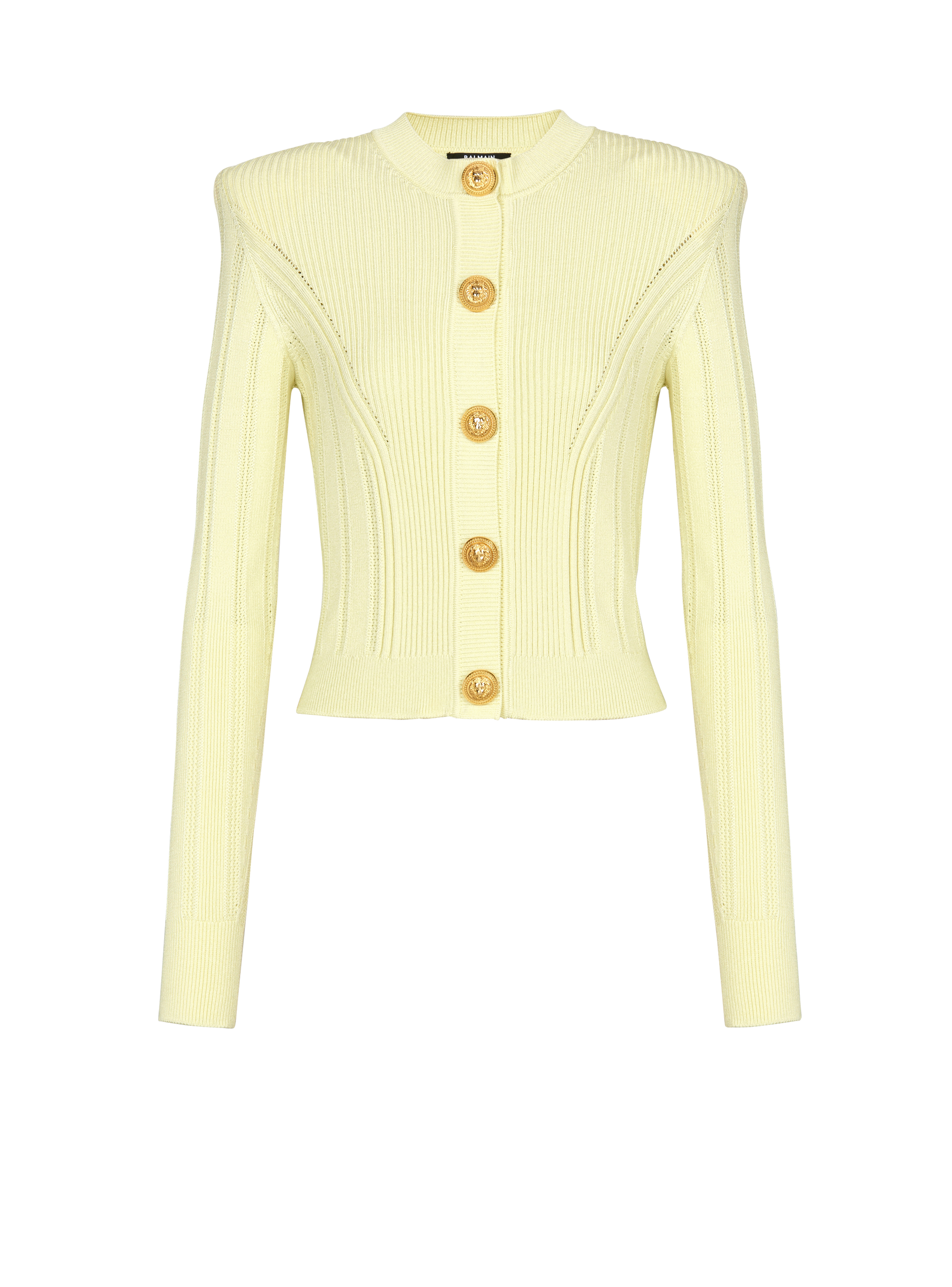 Knit cardigan with gold buttons, yellow
