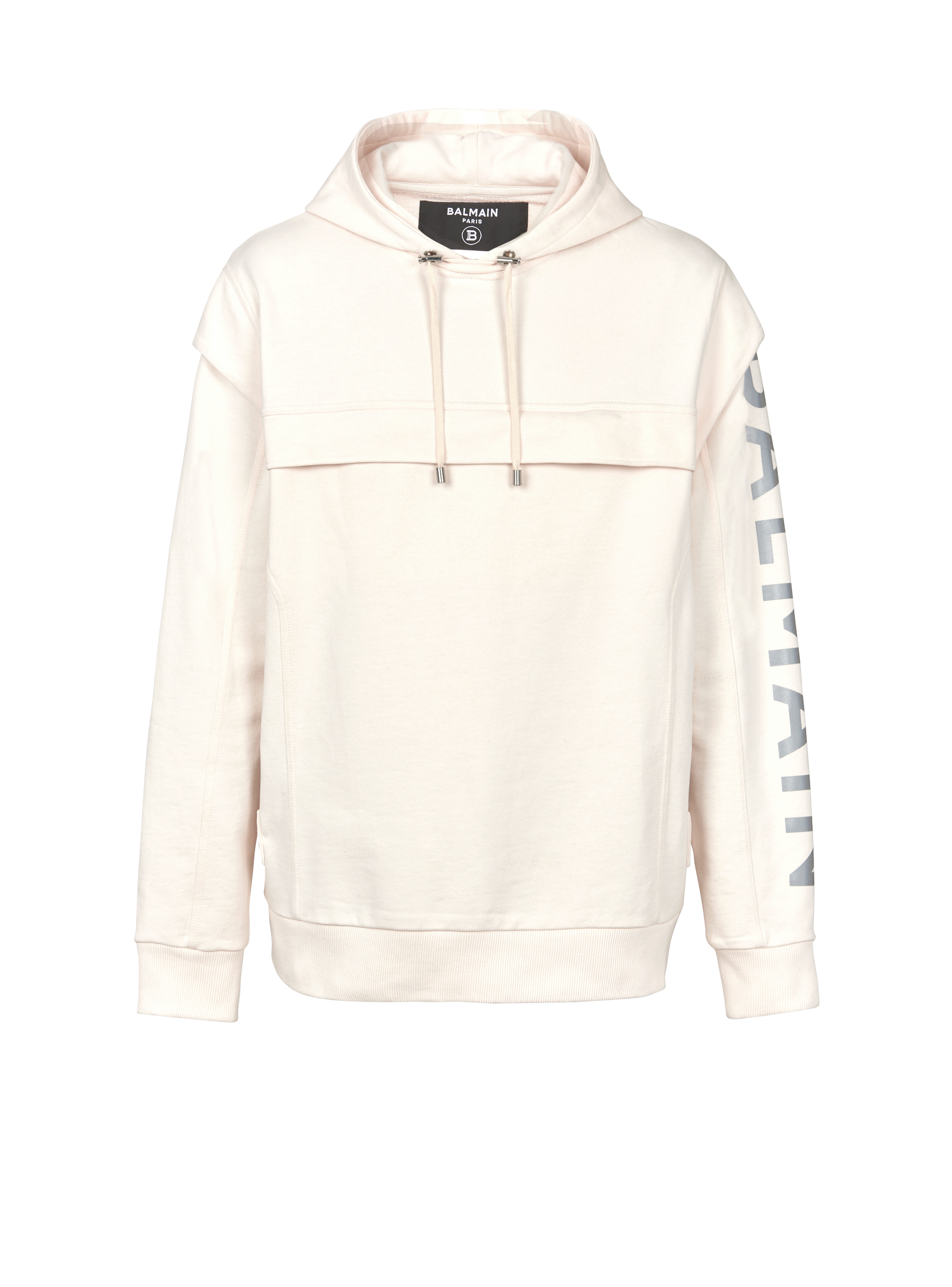 Cotton printed Balmain logo hoodie, beige
