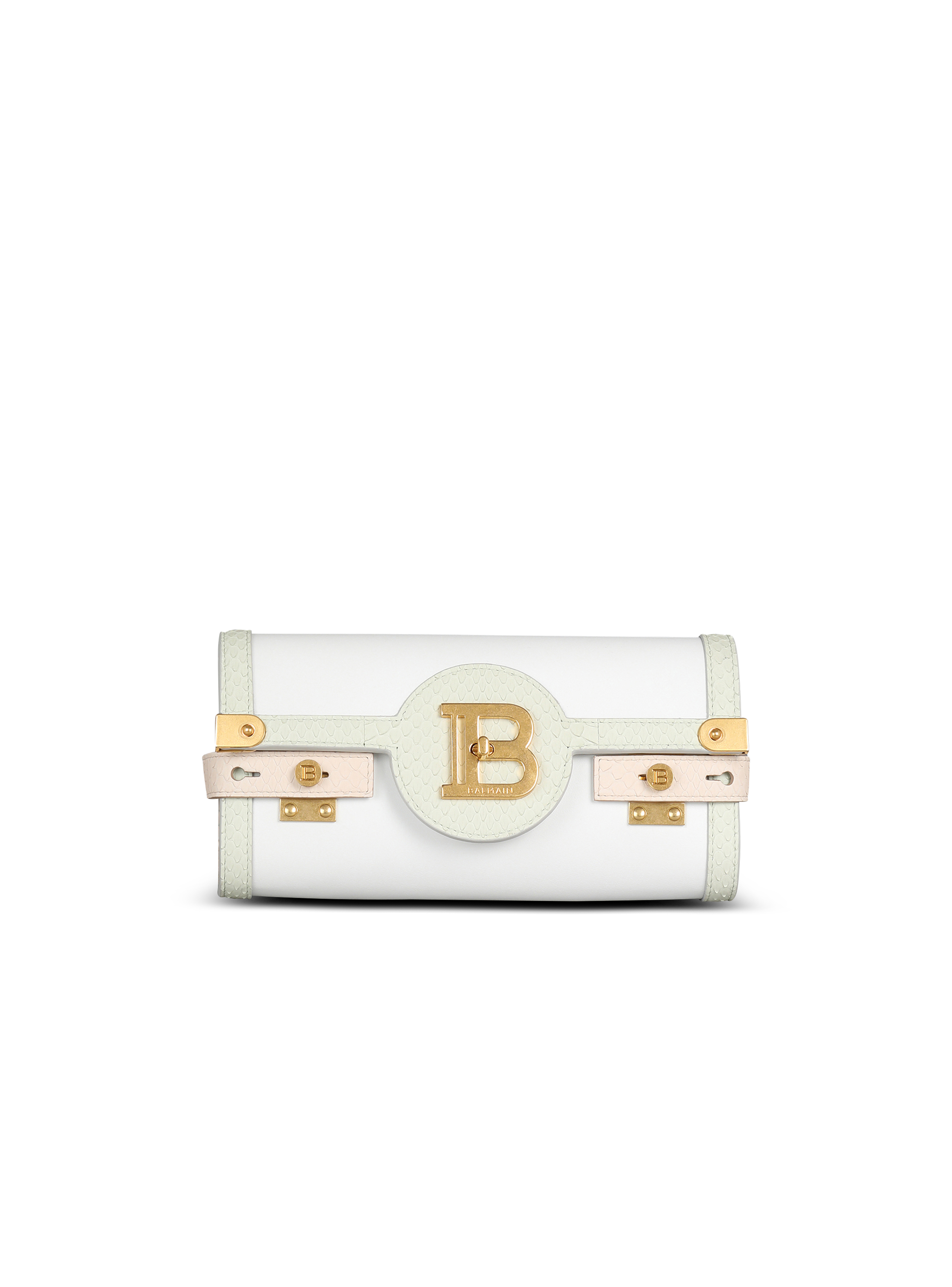 B-Buzz 23 clutch bag in smooth leather and python leather, multicolor