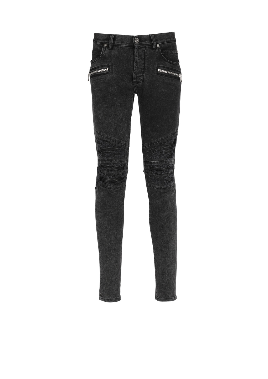 Faded faux leather slim jeans, black, hi-res