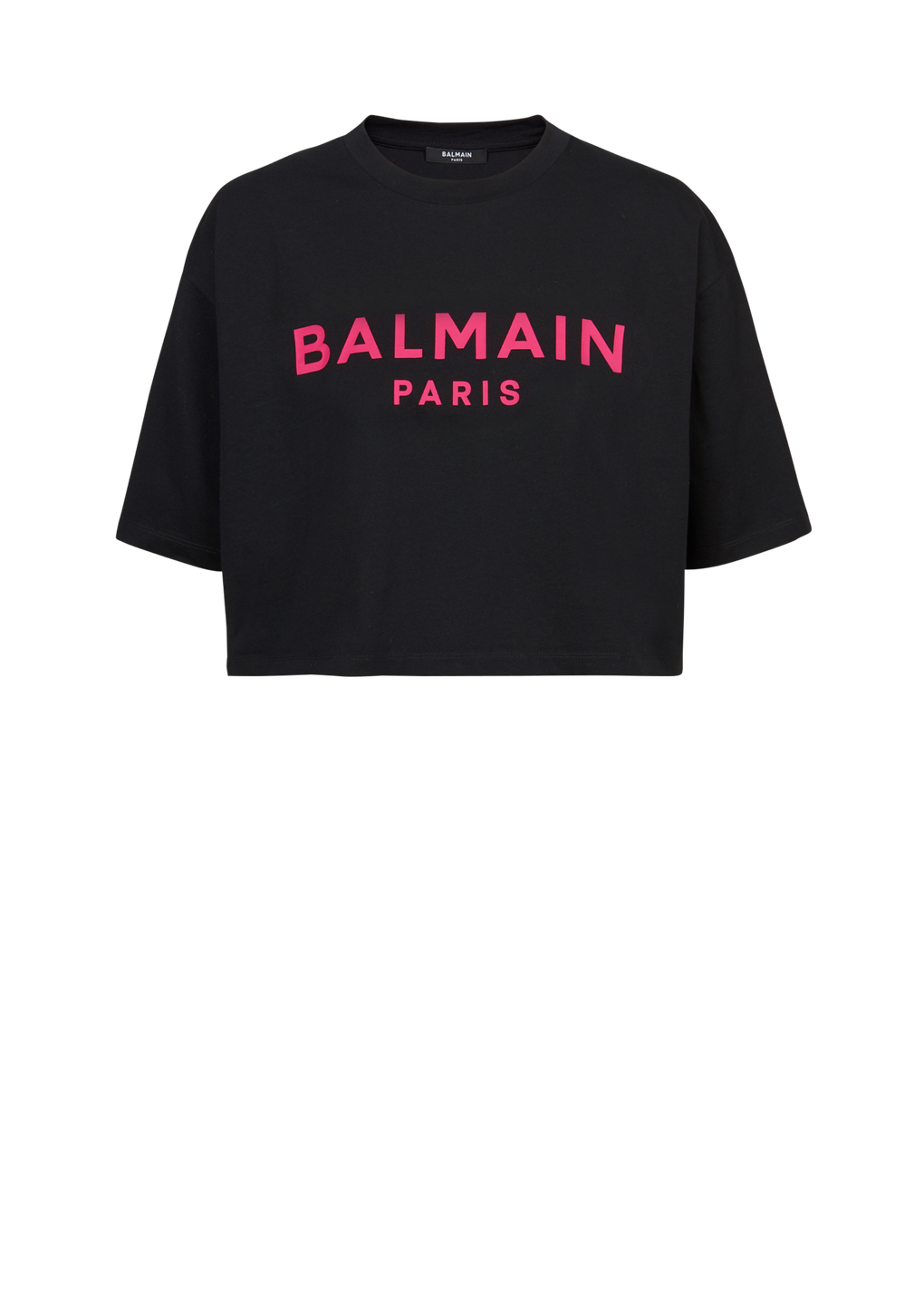 EXCLUSIVE - Cropped cotton T-shirt with Balmain logo print, pink, hi-res