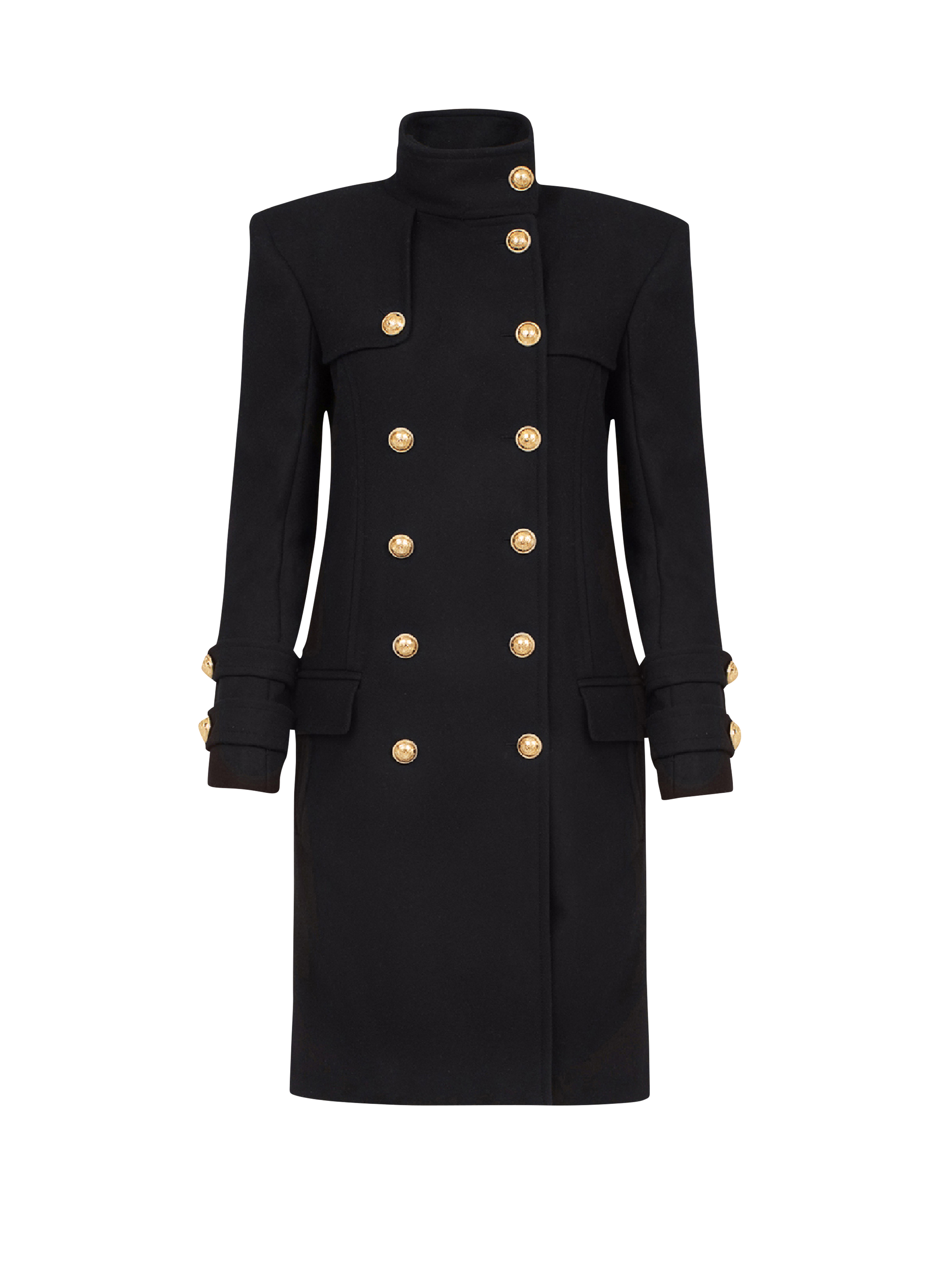 Long wool and cashmere coat with double-breasted gold-tone buttoned fastening, black