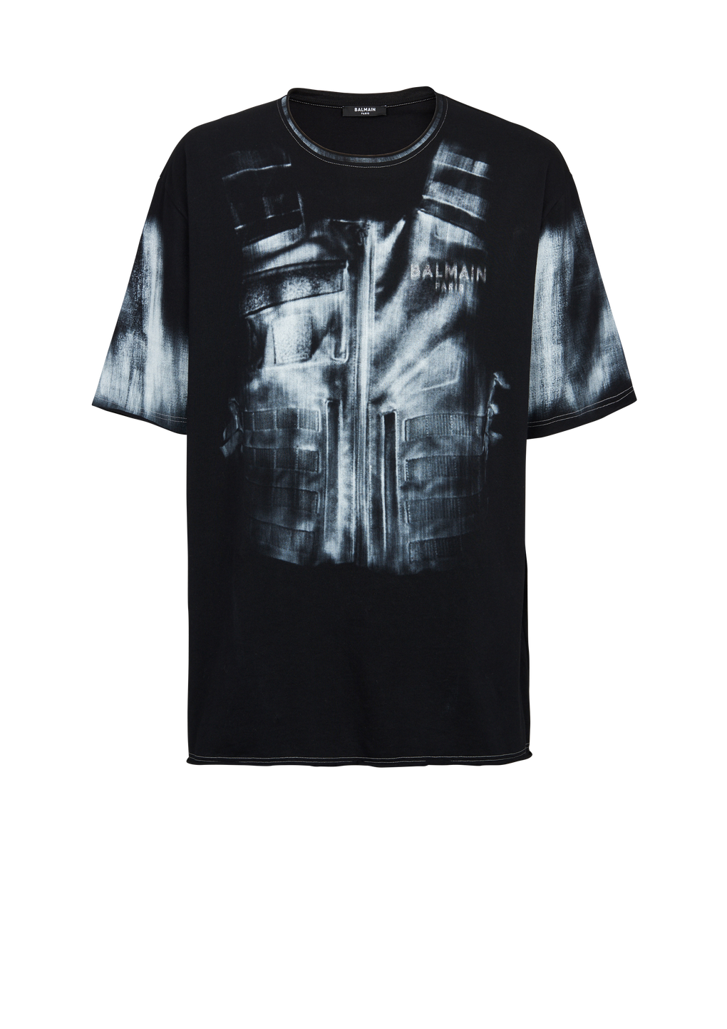 Cotton T-shirt with body armour print, black, hi-res