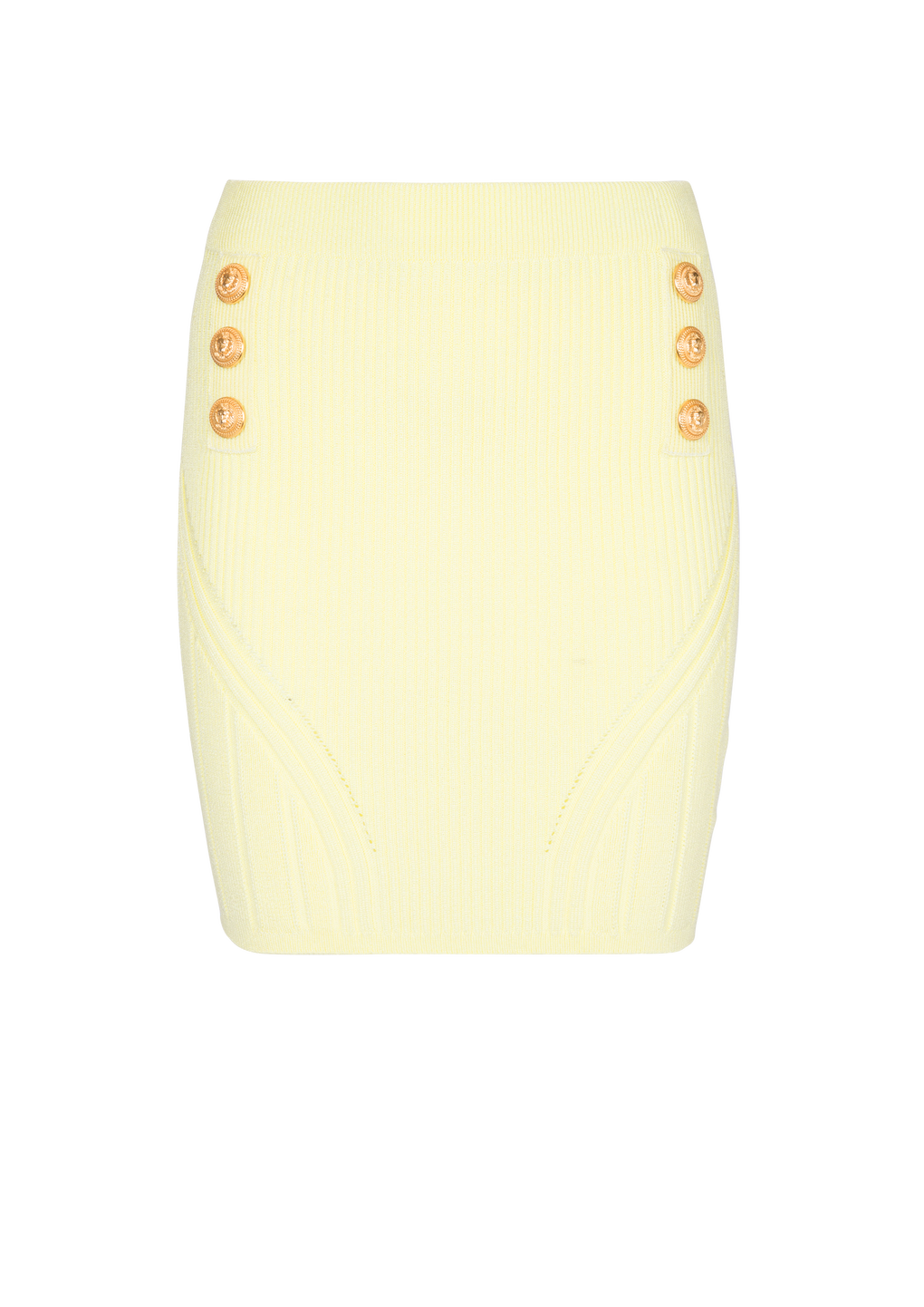 Short double-breasted knit skirt, yellow, hi-res